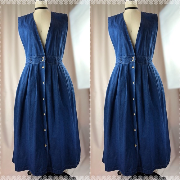 Lands' End Dresses & Skirts - Lands End Denim jumper overall pleated Dress L